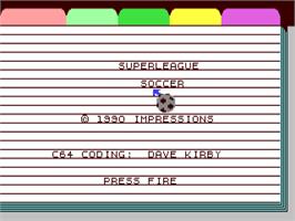 Title screen of Superleague Soccer / Super League Soccer on the Commodore 64.